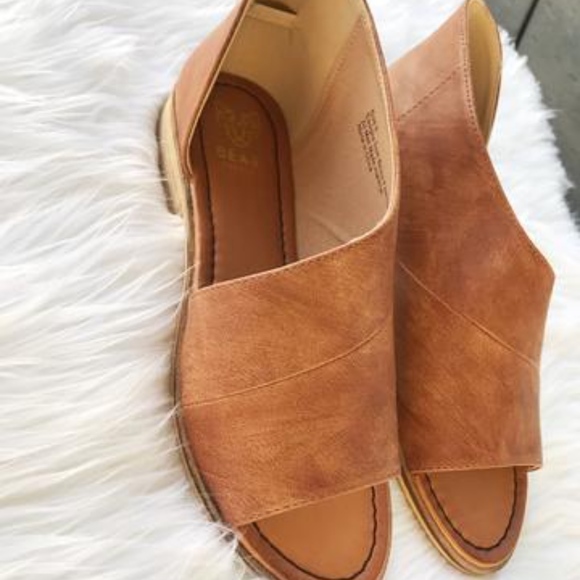 Open Toe Side Cutout Sandals in Cognac - Picture 2 of 3